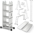 15.5 FT Folding Ladder, LUISLADDERS Multi-Purpose Ladder, Aluminium Extension Ladders 7 in 1 Heavy Duty Combination EN 131 Standard