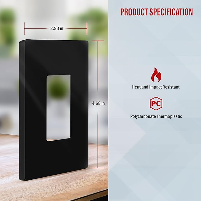 ENERLITES Screwless Decorator Wall Plate Child Safe Outlet Cover, Glossy, Size 1-Gang 4.68" H x 2.93" L, Unbreakable Polycarbonate Thermoplastic, SI8831-BK-10PCS, Black (10 Pack)
