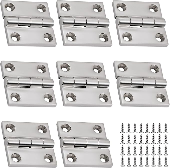 316 Stainless Steel Hinges Marine Grade (2" × 2" or 1-1/2" × 1-1/2" Heavy Duty Boat Hatch Hinge Casting Cabinet Door Hinge with Screws (2" x 2" 8 Pack)