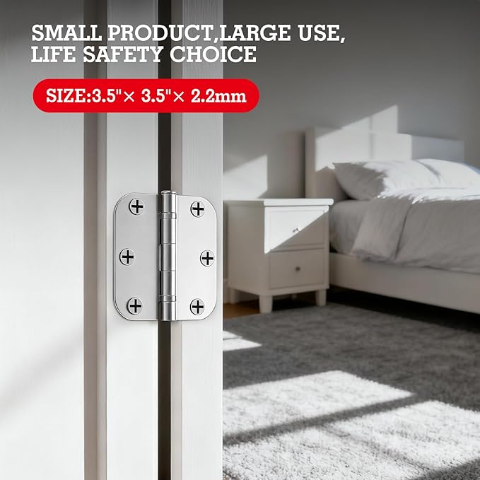 30 Pack Ball Bearing Round Polished Chrome Door Hinges 3.5 Inch 5/8" Radius Anti Squeak Interior 3-1/2"Flat Bifold Standard Bedroom Indoor for Doors 3 ½" Hardware Essentials Home Decor Accessories