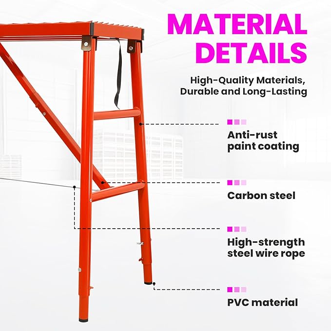 900LBS Foldable Work Platform Scaffolding, Portable Scaffolding Ladder with 5-Level 34"-53" Height Adjustable Welded Steel Work Platform, Multi-Purpose Scaffold Ladder for Painting, Wiring, Home Decor