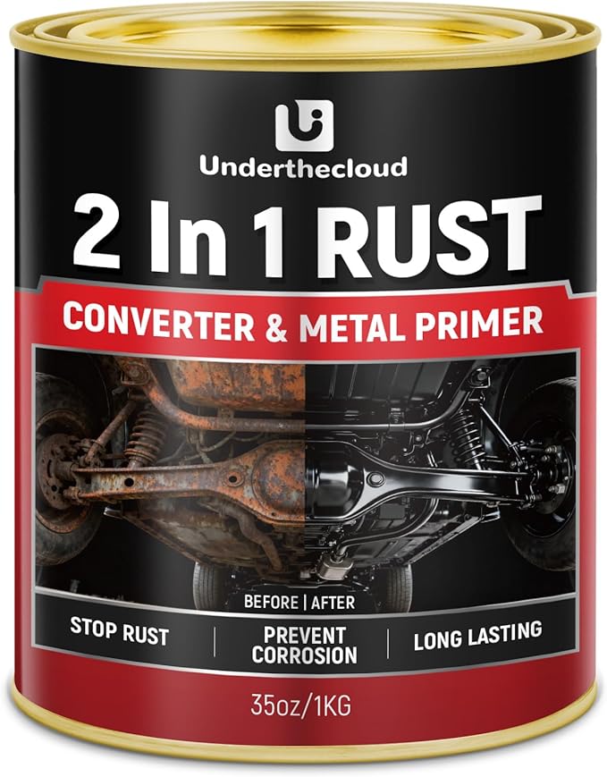 Rust Converter for Metal, 2 in 1 Rust Converter Paint& Primer, Converts Rust to Long-Lasting Protective Coating for Car, Trailer, Truck Frame, Chassis, Mort, Automotive Rust Reformer, Heat Resistance & UV Resistant ,Black 35 oz