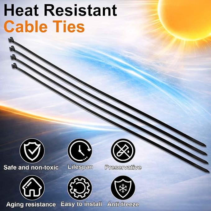 Blulu 400 Pcs 15 Inch Cable Zip Ties with Metal Tooth Stainless Steel Locking Device, Black Cable Tie, 100 Lbs Tensile Strength, UV Resistant Wire Wraps Multi Purpose for Industrial Indoor Outdoor Use