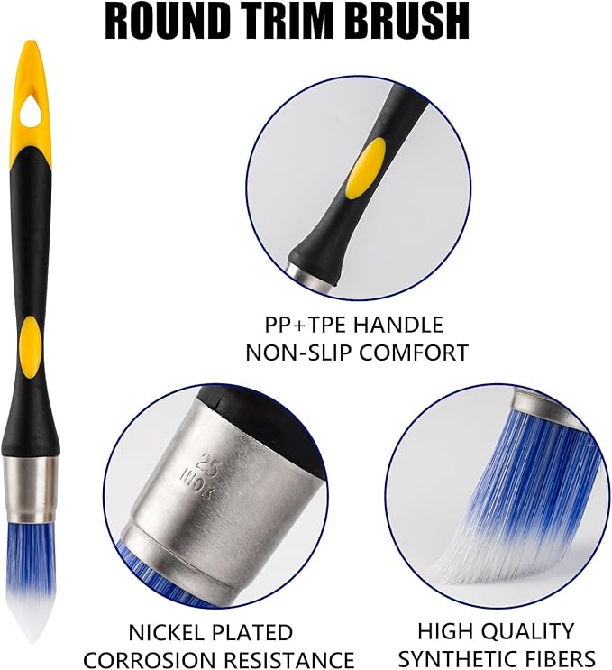 Mister Rui Trim Brush Set, 3 Pcs Paint Brushes for Painting Walls, Trim Paint Brush, Small Paint Brush, Small Brushes for Painting, 5/8”, 3/4” and 1”