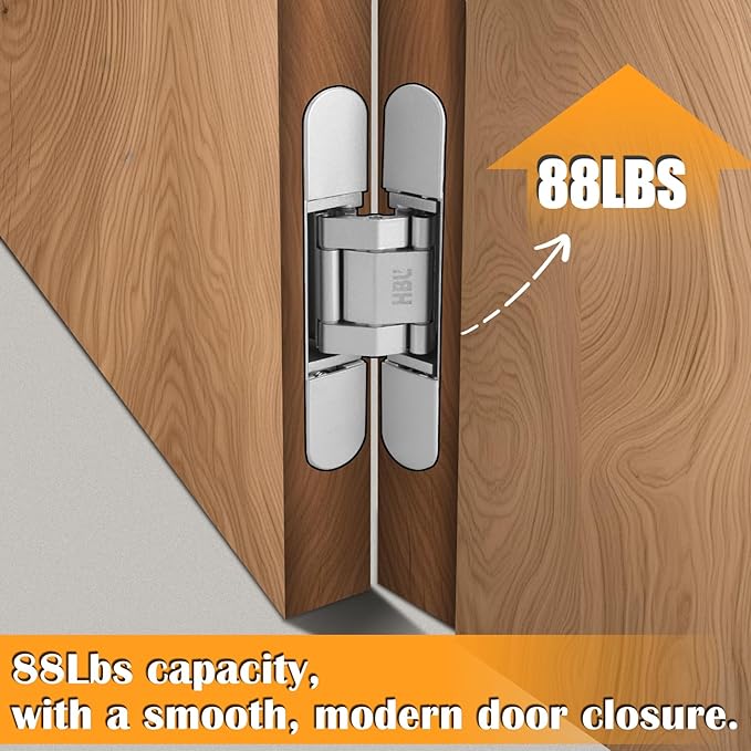 HBL' 2 Pack Hidden Door Hinges, 6 Inch Silver Heavy Duty Hidden Hinges for Secret Doors, 3-Way Adjustable to Bulid Conceal Bookcase Door