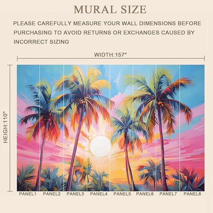 MFWFM Palm Tree Peel and Stick Wallpaper Tropical Coconut Tree Wall Mural | 157"x110", for Bedroom Living Room Bathroom, Self Adhesive Canvas