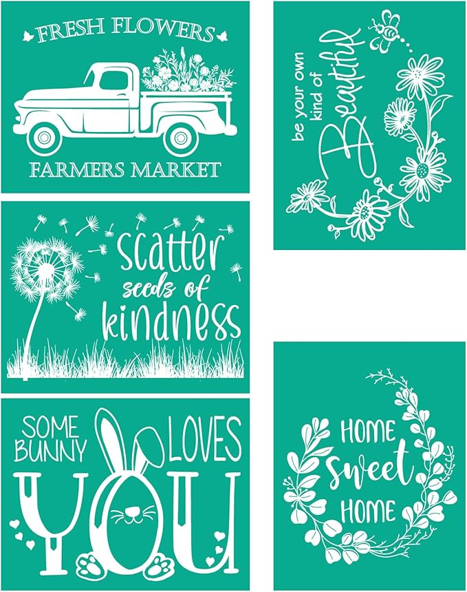 Spring Flowers Farmers Market Screen Stencil, Chalk Paste Screen Transfer, Reusable Self-Adhesive Screen Printing Stencil for Wood, Fabric, Pillows, Walls DIY Home Decor.