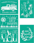 Spring Flowers Farmers Market Screen Stencil, Chalk Paste Screen Transfer, Reusable Self-Adhesive Screen Printing Stencil for Wood, Fabric, Pillows, Walls DIY Home Decor.