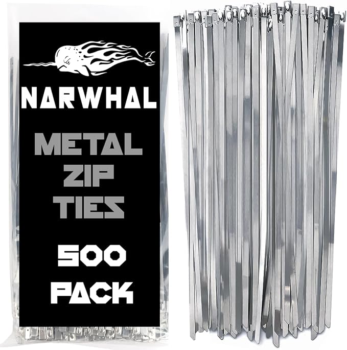Narwhal Metal Zip Ties (Bulk 500 Pack - Industrial Grade) Heavy Duty 198 lb Tensile Strength - Self Locking - Perfect for Exhaust Wrap, Automotive Repair, and More!