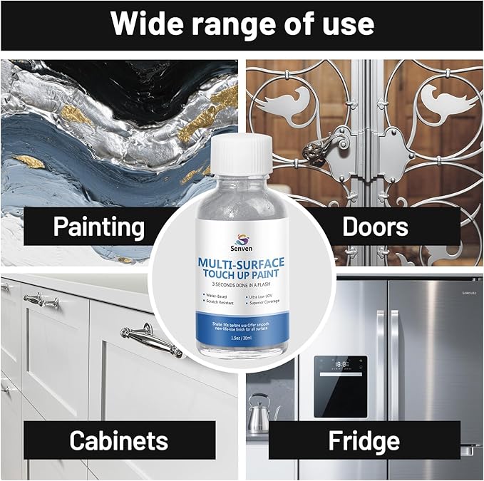 SENVEN Liquid Silver Leaf Paint High Gloss Multi Surface Rich Silver Paint for Metal, Wood, Plastic, Canvas, Appliance, Furniture Scratch Repair & Art Handcrafts 30ml/1.5oz Fast Drying Acrylic Metallic Finish