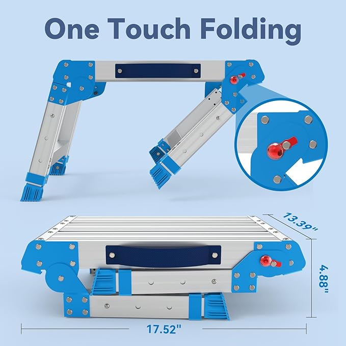Loyoda Work Platform 600 Lbs, Folding Step Stool with One-Touch Automatic Fold, 3 Height Adjustment Step Platform, Perfect for RV Cleaning, Home Painting and Reaching High Places, Standard