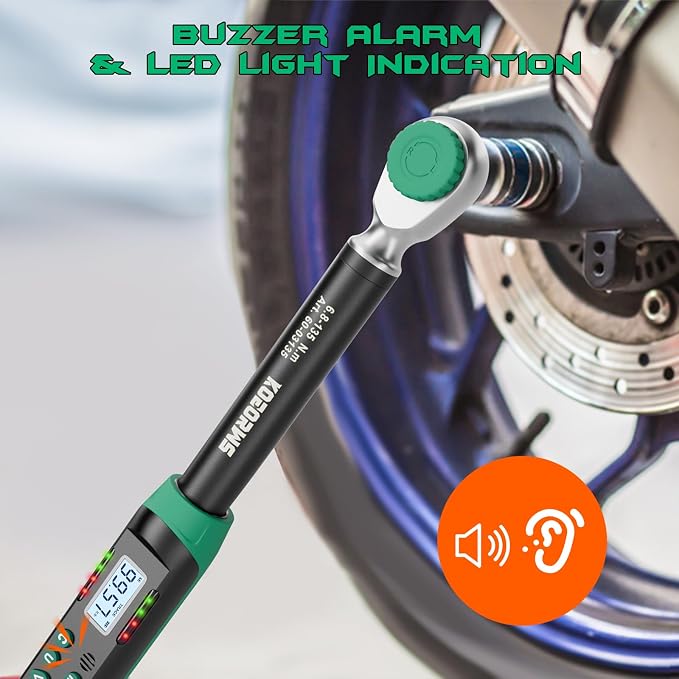 3/8" Drive Digital Torque Wrench, 5.02-99.57Ft.lb/6.8-135N.m, Long Electronic Torque Wrench with Preset Value, Buzzer & LED Indicator, 2% Accuracy for Bike, Motorcycles