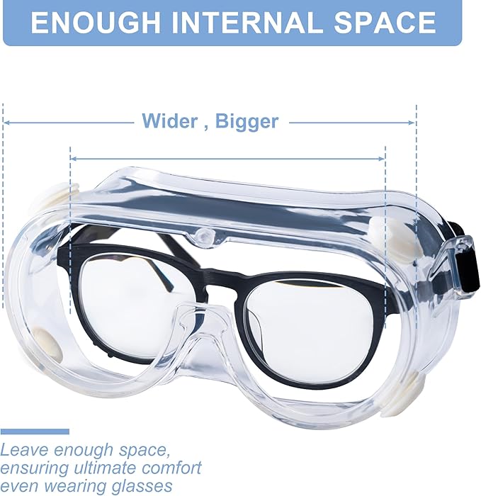 Honmein 2-Pack Safety Goggles, Anti-Fog Lab Goggles, Over Glasses Safety Glasses for Chemistry Lab, Mowing, Woodworking, Painting, Construction, Industrial Use