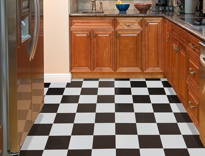 Tivoli Self Adhesive Vinyl Floor Tiles, 45 Tiles - 12" x 12", Black & White - Peel & Stick, DIY Flooring for Kitchen, Dining Room, Bedrooms, Basements & Bathrooms by Achim Home Decor