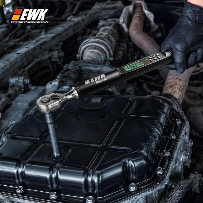 3/8 Inch Drive Digital Torque Wrench 5-100 ft-lbs (6.8-135 Nm) | IS0 6789, ±1.5% clockwise / ±2.5% counterclockwise, LCD Display, LED Buzzer Vibration Alert, 30 Memory Values