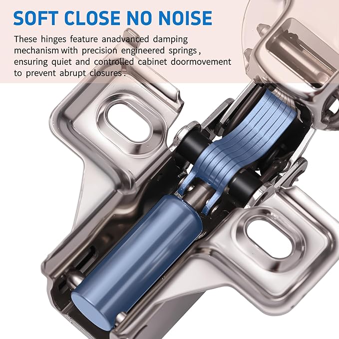 Cabinet Hinges - 60 Pack for 1/2 inch Overlay Cabinet, Face Frame Concealed 105Deg Self Closing Hinges, Stainless Soft Close Cabinet Door Hinges with Mounting Screws and Repair Plate