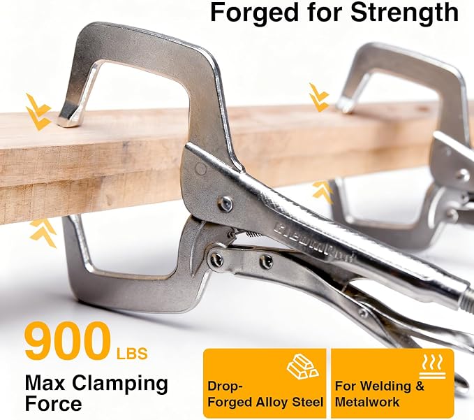 11-Inch Locking C-Clamp Pliers, Regular Tips, Heavy-Duty Welding Clamps
