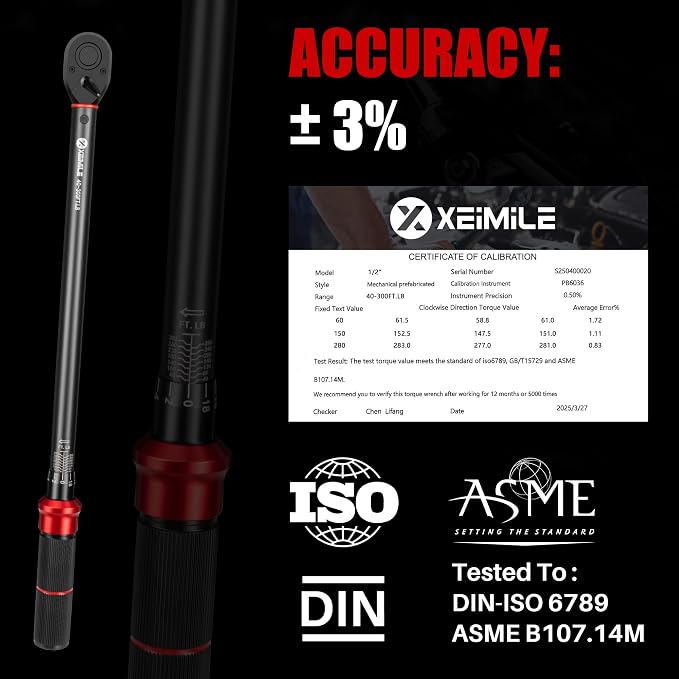 1/2-Inch Drive Click Torque Wrench-40-300 FT.LB for Car Moto Truck | Dual-Direction Adjustable 72 Tooth Torque Wrench(54.2-406.5 Nm), Dual Range Scales, High 3% Precision for RV Farmer off‑road