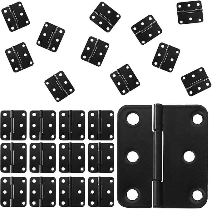 24pcs Butt Hinges Black Door Hinges, 1.5" x 1.3" Cabinet Door Hinge, Flat Folding Box Hinges for Jewelry, Wooden Box, Small Cupboard Furniture Hinges