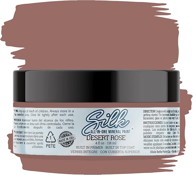 Dixie Belle Silk All-in-One Mineral Paint - Desert Rose (4oz) - Deep Mauve Water Based Built-In Primer + Topcoat for Wood + Metal - Durable Furniture Paint - Low Reflective Finish