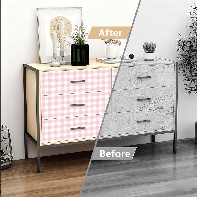 Plaid Wallpaper Peel and Stick, Pink, 17.7"x78.7" | Self Adhesive, Vinyl, Removable, Boho Contact Paper, Checkered Wall Paper for Bedroom, Living Room, Bathroom