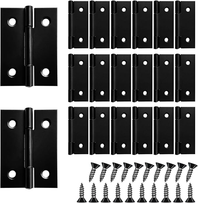 20 PCS 2 inches High-end Stainless Steel Mini Small Hinges with 80 Screws, Suitable for DIY Wooden Boxes, Small Cabinets, Jewelry Boxes Flat Hinges, Furniture, Woodworking Craft Project, Black
