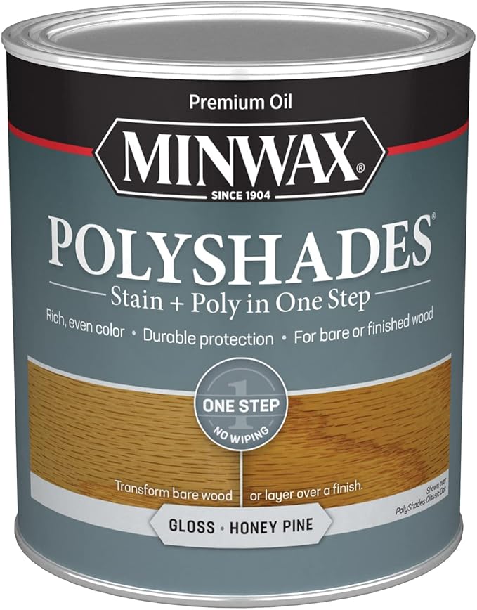 Minwax PolyShades Wood Stain + Polyurethane Finish – Quart, Honey Pine, Gloss