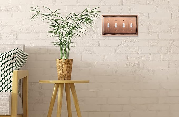 Henne Bery Sunken Pearls Heavy Duty Decorative Wall Plate Switch Plate Outlet Cover (Quad Toggle, Antique Copper)