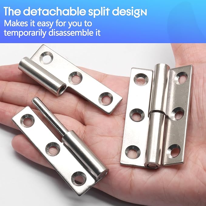 Bonsicoky 4 Pcs Stainless Steel Left Lift-Off Hinges, 2.5 Inch Detachable Slip Joint Small Flag Hinges with Screws
