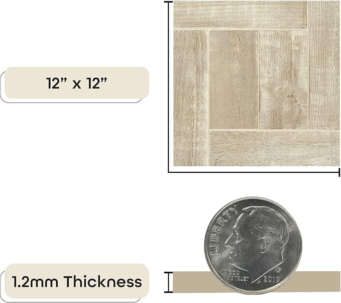 Tivoli Self Adhesive Vinyl Floor Tiles, 45 Tiles - 12" x 12", Saddlewood - Peel & Stick, DIY Flooring for Kitchen, Dining Room, Bedrooms, Basements & Bathrooms by Achim Home Decor