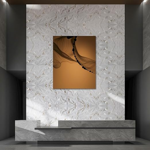33 Pack 3D Wall Panel Diamond for Interior Wall Décor, PVC Textured Wall Panels, 12''x12'' Cover 32.Sq.Ft. Gold Veined White | PVC Accent Wall Panels for Interior Wall Decor, Living Room Lobby Bedroom Hotel Office