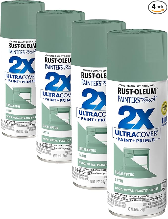 Rust-Oleum 383201 Painter's Touch 2X Ultra Cover Spray Paint, 12 oz, Satin Eucalyptus (Pack of 4)