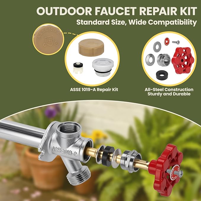 Outdoor Faucet Repair Kit (Vacuum Breaker, Metal Handle) - Wall Hydrant Full Replacement Set for Anti-Siphon Frost-Resistant Sillcock Valves, Hose Faucet Fitting Repair