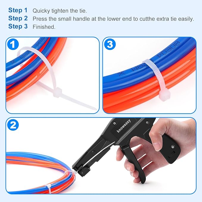 Knoweasy Cable Tie Gun and Cable Tie - Fastening and Flush Cutting Tool with Steel Handle Zip Tie Gun for Nylon Cable Ties