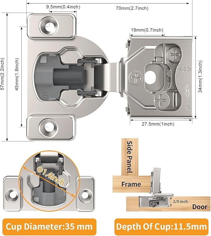 Chibery 20 Pack 3/4" 4D Concealed Hinges for Face Frame Door, Soft Close On/Off Switch, Self Closing, 105° Open Angle Concealed Stainless Steel Hinges for Framed Cabinet, Satin Nickel