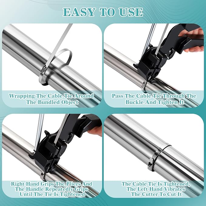 LEIFIDE 500 Pcs Metal Zip Ties Gun Kit, 11.8 Inch 304 Stainless Steel Metal Zip Cable Ties, Heavy Duty Self Locking 220 Pound Tensile Strength Cable for Exhaust Wrapping Fence Outdoor Workshop (Black)