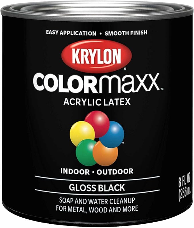 Krylon K05605007 COLORmaxx Acrylic Latex Brush On Paint for Indoor/Outdoor Use, ½ Pint, Gloss Black