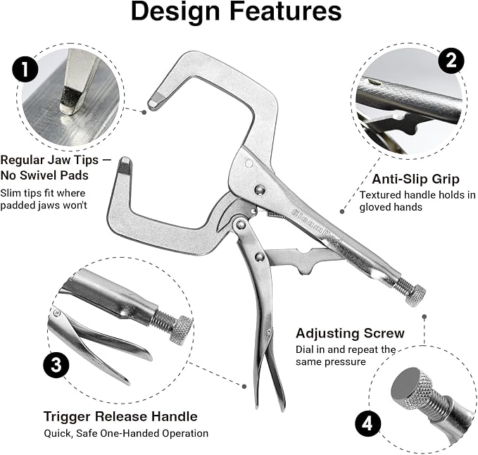11-Inch Locking C-Clamp Pliers, Regular Tips, Heavy-Duty Welding Clamps