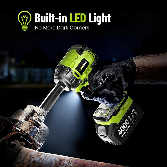 Cordless Impact Wrench, 590Ft-lbs (800N.m) Brushless 1/2 inch, 2800RPM High Torque Impact Gun, 2x 4.0Ah Battery, Charger, 4 Sockets, Electric Impact Wrench for Car Home