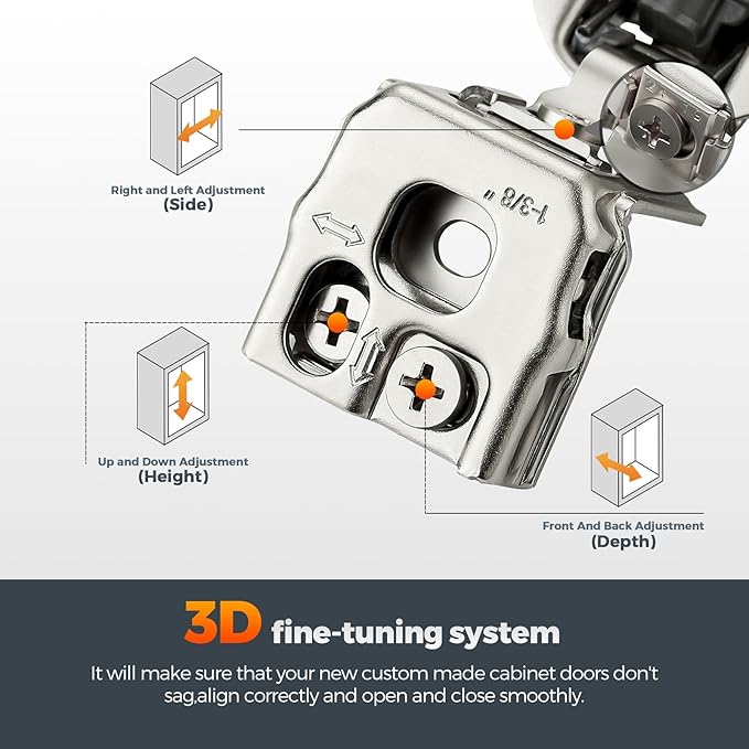 50 Pack (25 Pairs) 1-3/8" Overlay Soft Close Cabinet Hinges, Satin Nickel Stainless Steel Concealed Hinges with 3D Self-Closing for Face Frame Doors & Kitchens