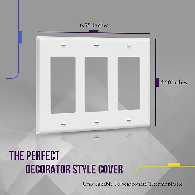 ENERLITES Decorator Light Switch or Receptacle Outlet Wall Plate, Gloss Finish, Size 3-Gang 4.50" x 6.38", Polycarbonate Thermoplastic, 8833-W, White , Standard Size , 1 Count ( Pack of 1)