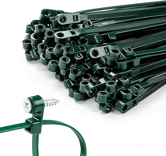 200 PCS 8 inch Green Zip Ties with Screw Hole 70lbs Mountable head Cable Ties Straps Multipurpose Heavy Duty Nylon Cable Zip Ties with Screw Mounting Hole