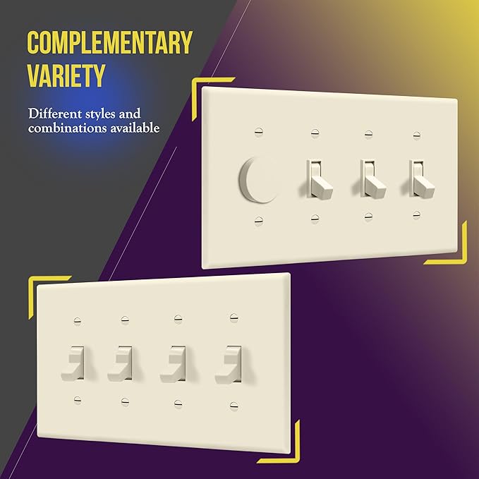 ENERLITES Quad Light Switch Wall Plate, Toggle Switch Plate, Gloss Finish, 4-Gang Mid-Size 4.88" x 8.58", Unbreakable Polycarbonate Thermoplastic, 8814M-LA, Light Almond