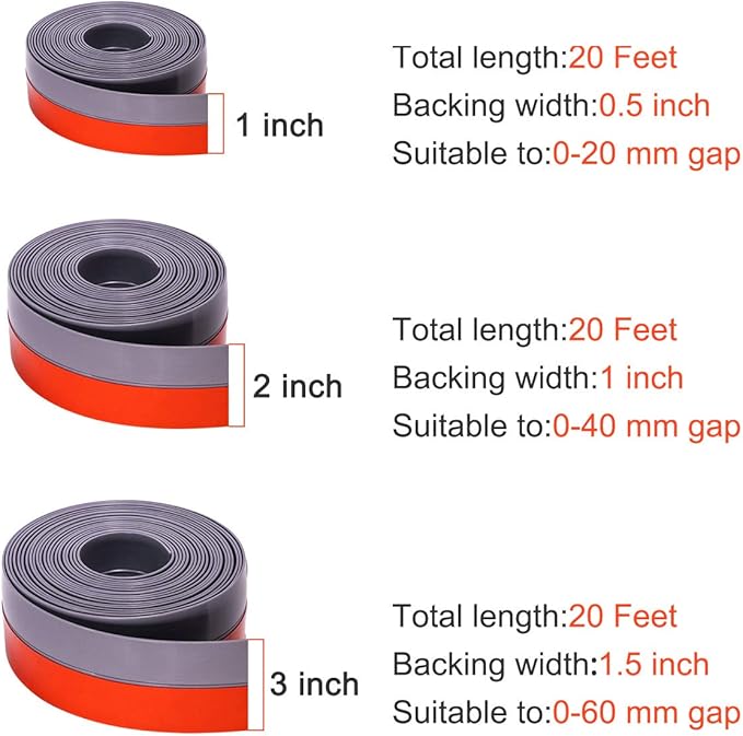 TORRAMI Wide Silicone Weather Stripping 3 inch Width 20 Feet Length, Draft Stopper Seal for Barn and Garage Door Under Bottom,Top, Sides, Grey