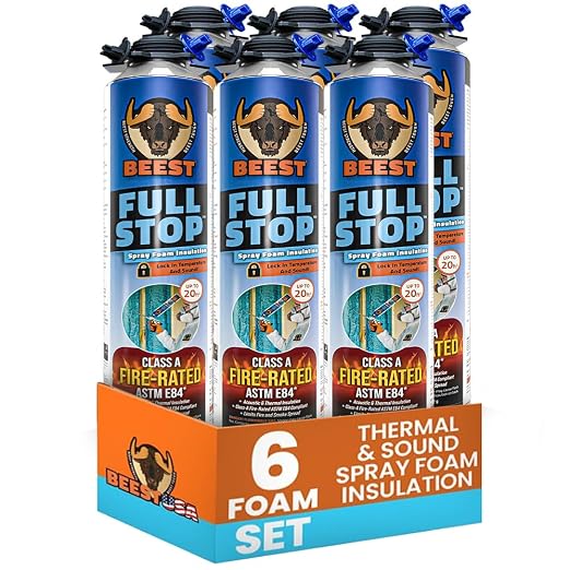 BEEST FullStop Fire-Rated Spray Foam Insulation for Walls & Attics - 120 Board ft/sq.ft - High Density Expanding Spray Insulation Foam Sealant for Thermal & Soundproofing - 6 Pack (6x26.8 oz)