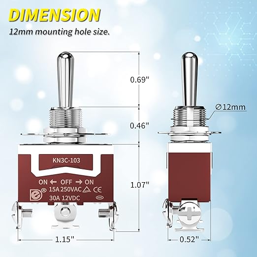 Joinfworld Waterproof Toggle Switch 12V DC 30A On Off On 3 Way SPDT 12 Volt Heavy Duty Marine Toggle Switch 3 Position 3 Pin with Weatherproof Boot Cap Cover for Car Auto Truck Boat - 3 Pack