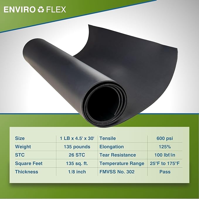 1 LB Mass Loaded Vinyl 4.5’x 30’ (135 SF) – MLV Soundproofing Barrier for Walls, Ceilings, Vehicles – 26 STC Rating – Flexible Noise Blocker Roll – Easy to Cut & Install - Multiple Options