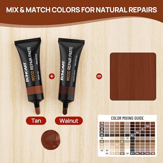 Boncart Wood Furniture Repair Kit, Wood Touch up Fillers, Repair Scratches, Cracks, Paint Chips, and Nail Holes on Furniture, Floors, Doors, Cabinets, and Tables (5 Dark Colors)