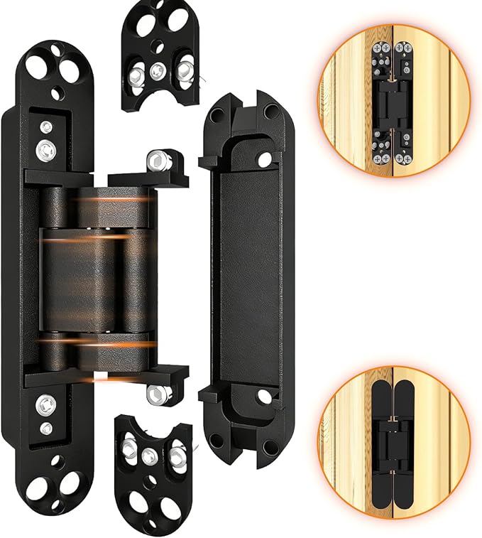 Hidden Door Hinge, 2 Pcs, Rotating Silent Design - Concealed Invisible Hinges Perfect for Invisible, Secret & Bookcase Doors, Ideal for DIY Carpenter, 3-Way Adjustable, Side Mount, 6in