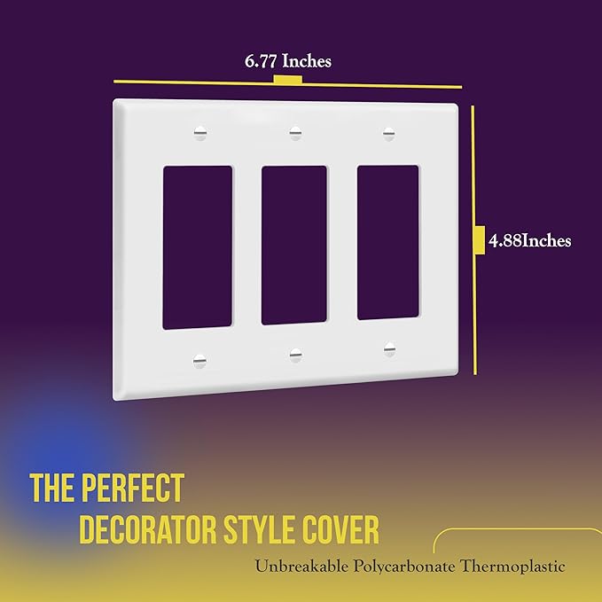 ENERLITES Decorator Light Switch or Receptacle Outlet Wall Plate, Gloss Finish, Mid-Size 3-Gang 4.88" x 6.77", Unbreakable Polycarbonate Thermoplastic, UL Listed, 8833M-W-5PCS, White, (5 Pack)